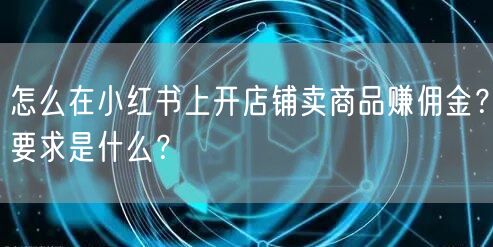 怎么在小红书上开店铺卖商品赚佣金？要求是什么？