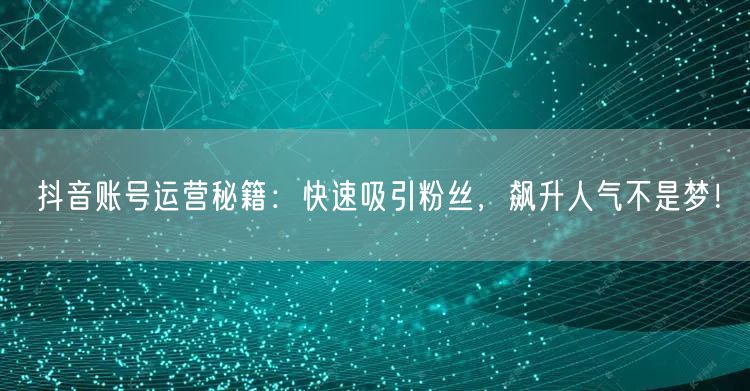 抖音账号运营秘籍：快速吸引粉丝，飙升人气不是梦！