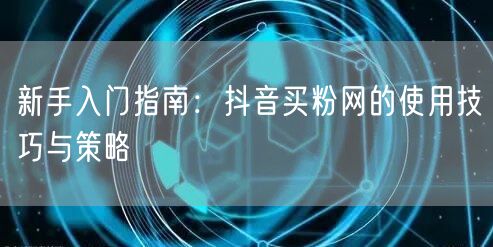 新手入门指南：抖音买粉网的使用技巧与策略