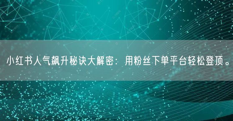 小红书人气飙升秘诀大解密：用粉丝下单平台轻松登顶。
