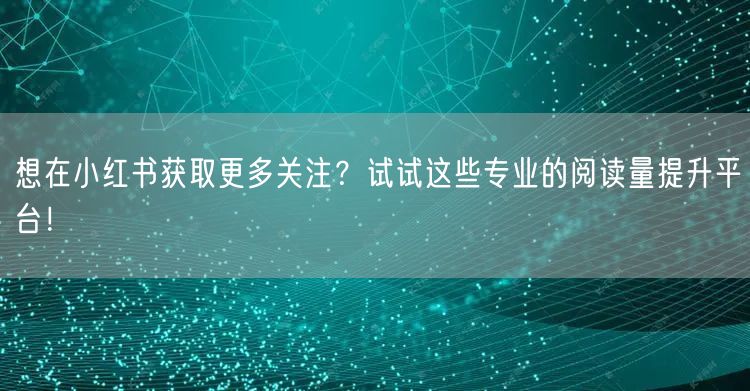 想在小红书获取更多关注？试试这些专业的阅读量提升平台！