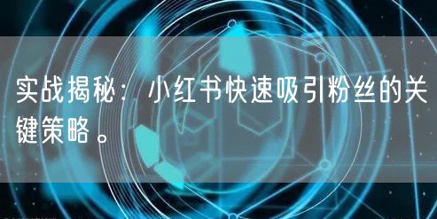 实战揭秘：小红书快速吸引粉丝的关键策略。