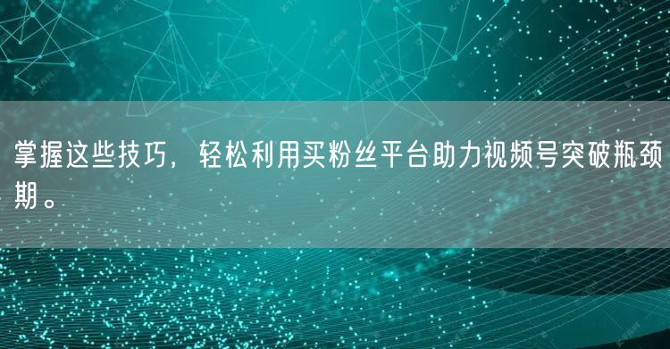 掌握这些技巧，轻松利用买粉丝平台助力视频号突破瓶颈期。