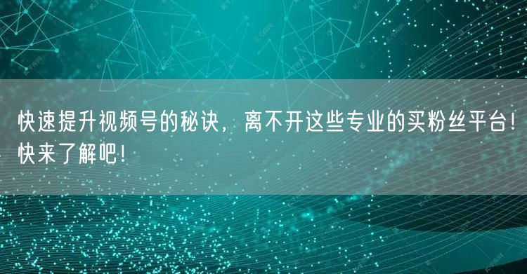 快速提升视频号的秘诀，离不开这些专业的买粉丝平台！快来了解吧！
