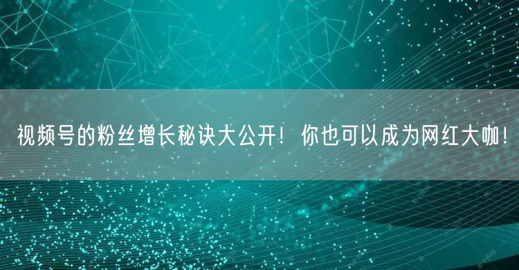 视频号的粉丝增长秘诀大公开！你也可以成为网红大咖！