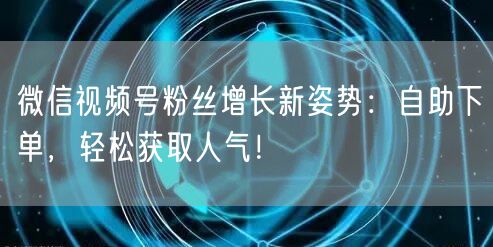 微信视频号粉丝增长新姿势：自助下单，轻松获取人气！